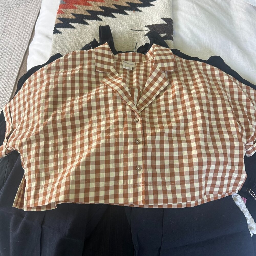 Find Me Now Checkered Crop Button Up
